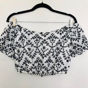 Forever 21 Black and White Eyelet Crop Top